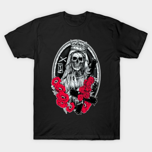 Skull with red flowers T-Shirt by SZG-GZS